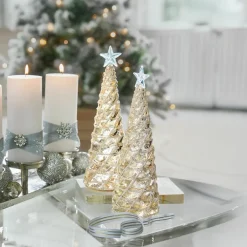 LOBERON Décorations Lumineuses*Lot de 2 arbres décoratifs Glitter