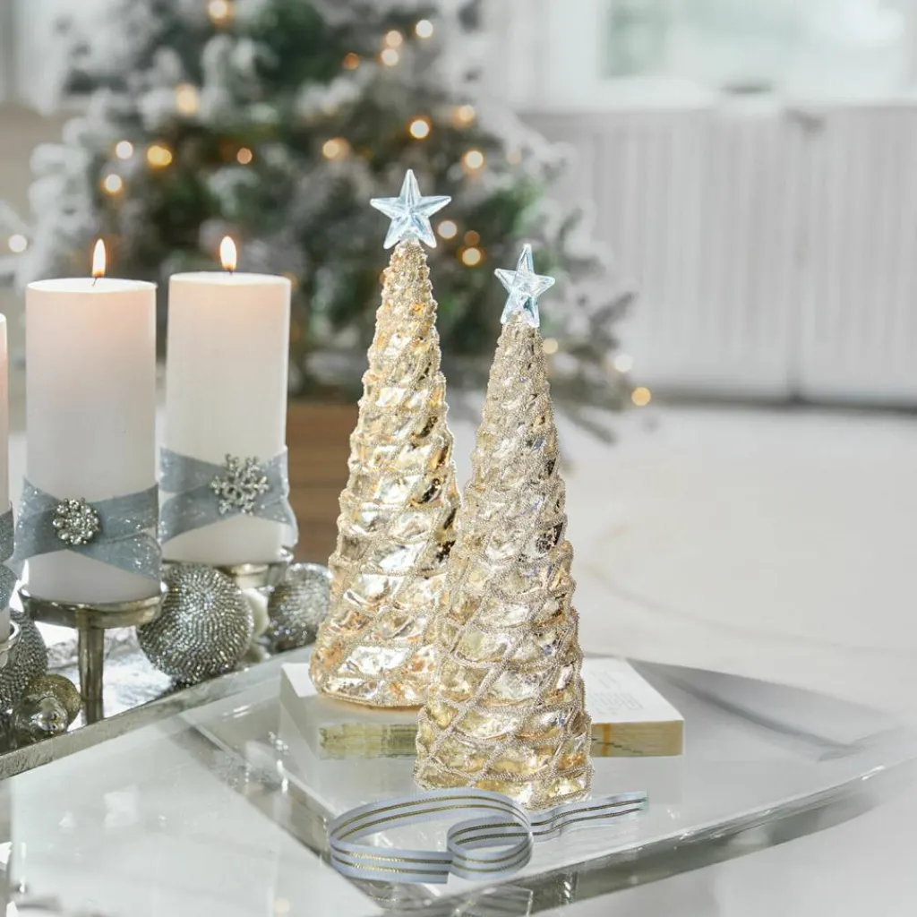 LOBERON Décorations Lumineuses*Lot de 2 arbres décoratifs Glitter