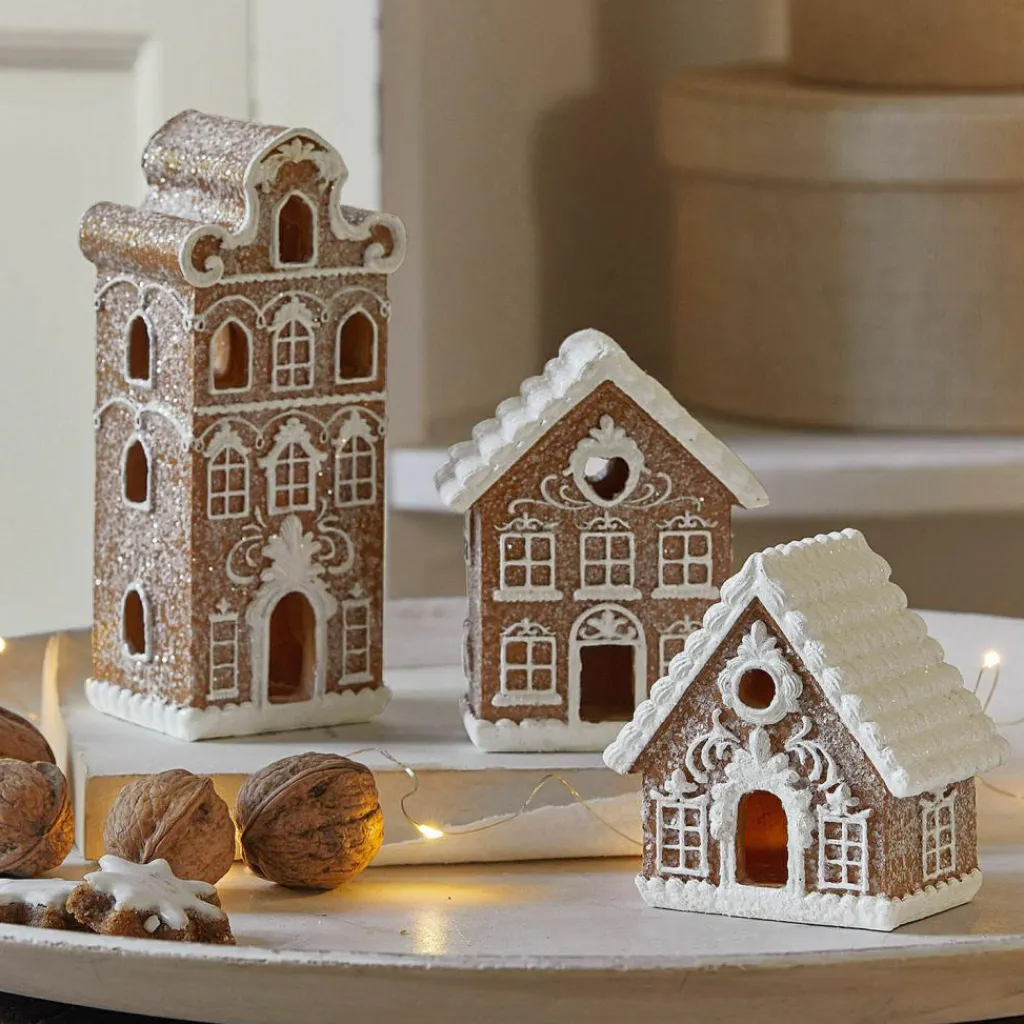 LOBERON Objets Décoratifs De Noël*Lot de 3 maisons décoratives Gabin