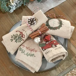 LOBERON Linge De Table|Décorations De Table De Noël*Lot de 4 serviettes Camon