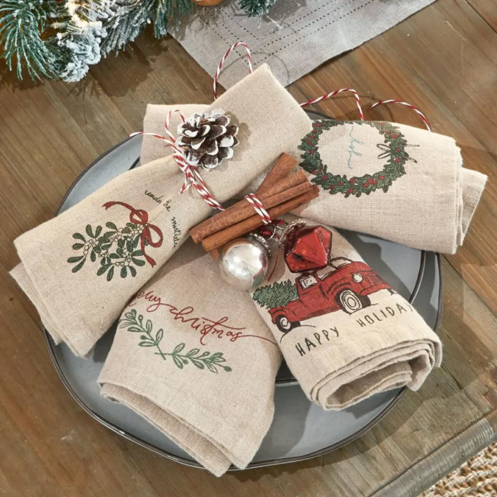 LOBERON Linge De Table|Décorations De Table De Noël*Lot de 4 serviettes Camon