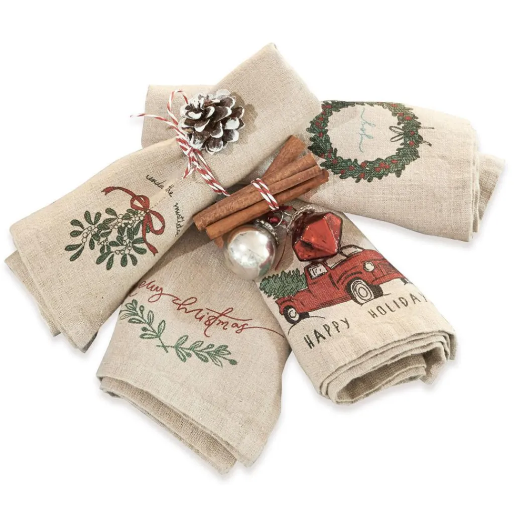 LOBERON Linge De Table|Décorations De Table De Noël*Lot de 4 serviettes Camon