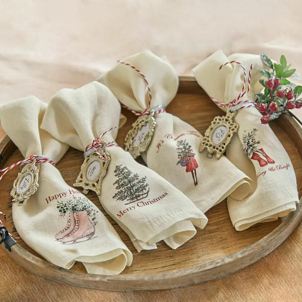 LOBERON Linge De Table|Décorations De Table De Noël*Lot de 4 serviettes Merry & Bright