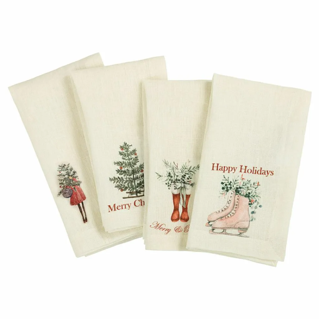 LOBERON Linge De Table|Décorations De Table De Noël*Lot de 4 serviettes Merry & Bright